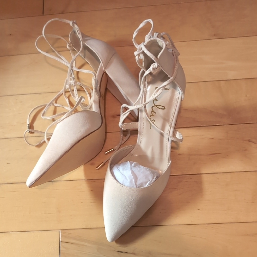 7.5 Lulu's Luna Nude Suede Heel